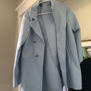Blue Double Breasted Solid Overcoat